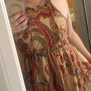 Paisley Style Mini Dress Elastic Waist Size Range L/XL New